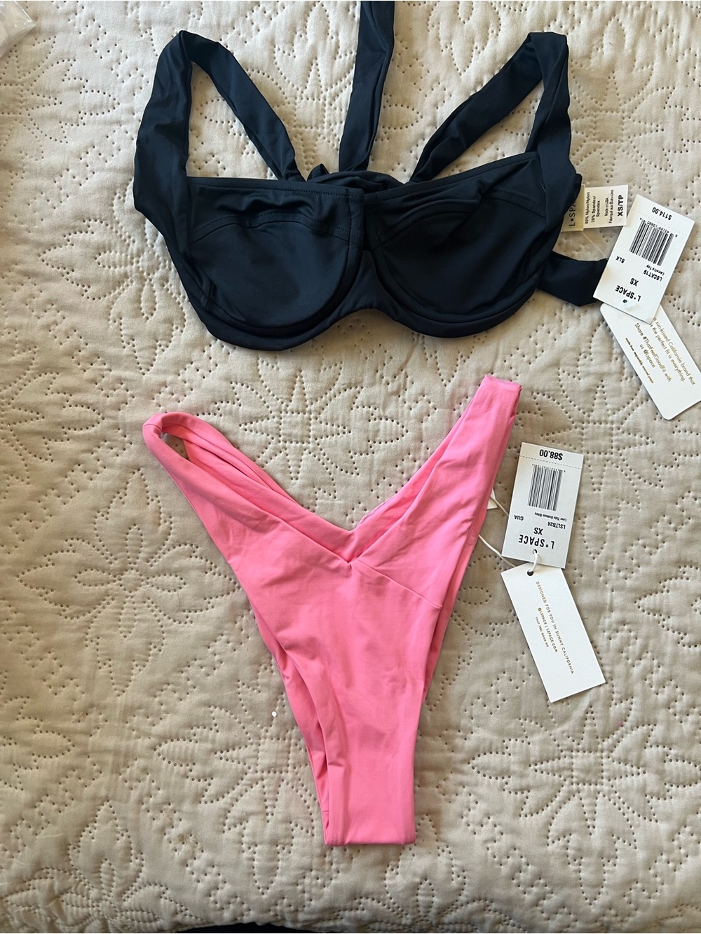 l*space Black Underwire Bikini Top with Pink High-Cut Bottom